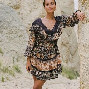 Spell Mystic Gold Mini Floral Mini Dress XS horses laces flowers